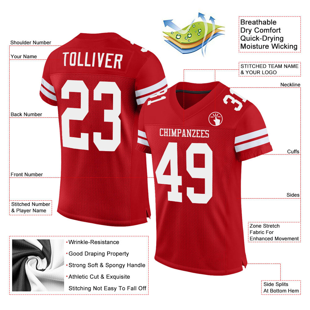 Custom Football Jersey - Red White Mesh