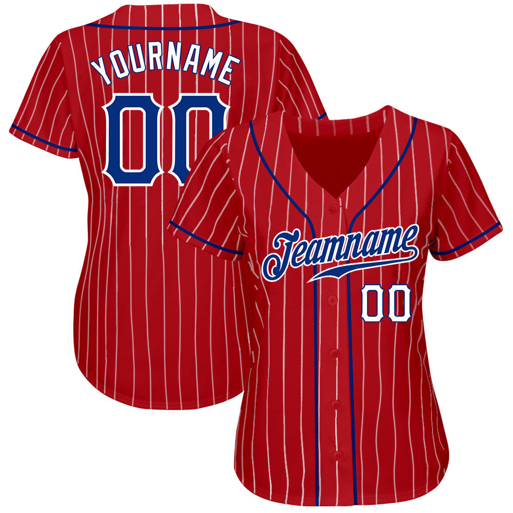 Custom Baseball Jersey - Red White Pinstripe Royal-White