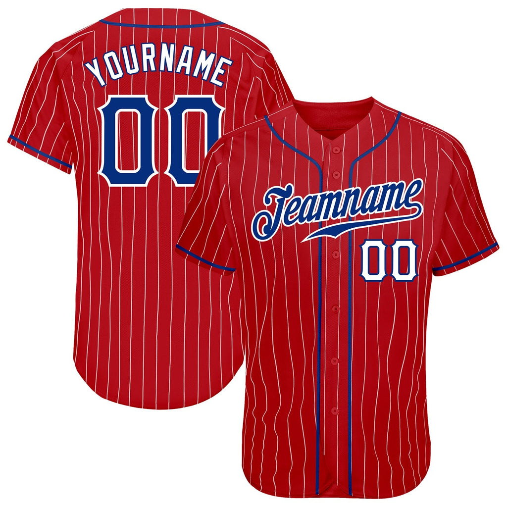 Custom Baseball Jersey - Red White Pinstripe Royal-White