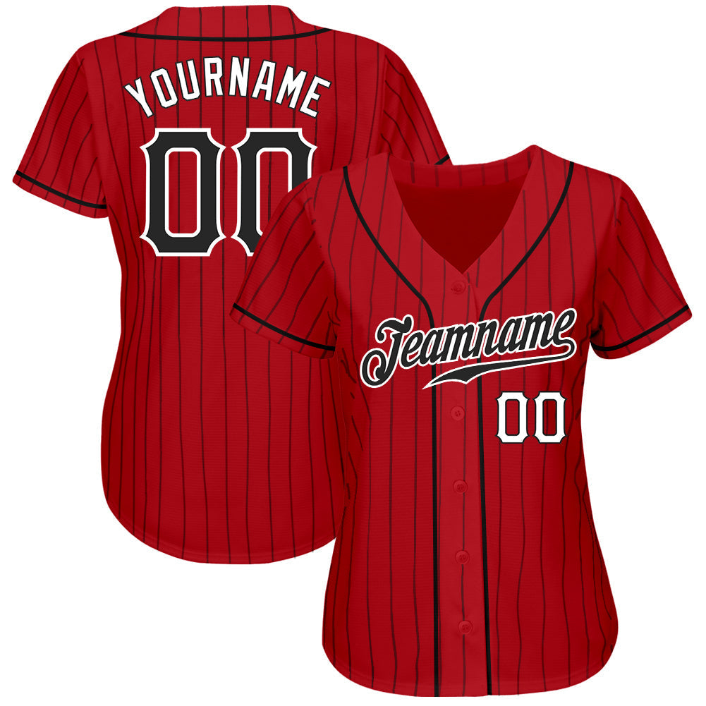 Custom Baseball Jersey - Red Black Pinstripe Black-White - Style Red0431