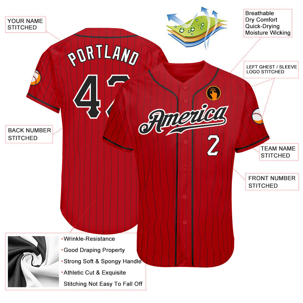 Custom Baseball Jersey - Red Black Pinstripe Black-White - Style Red0431