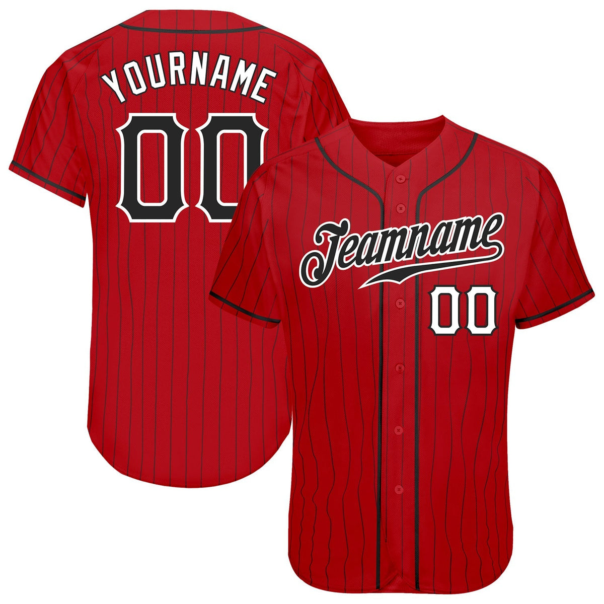 Custom Baseball Jersey - Red Black Pinstripe Black-White - Style Red0431