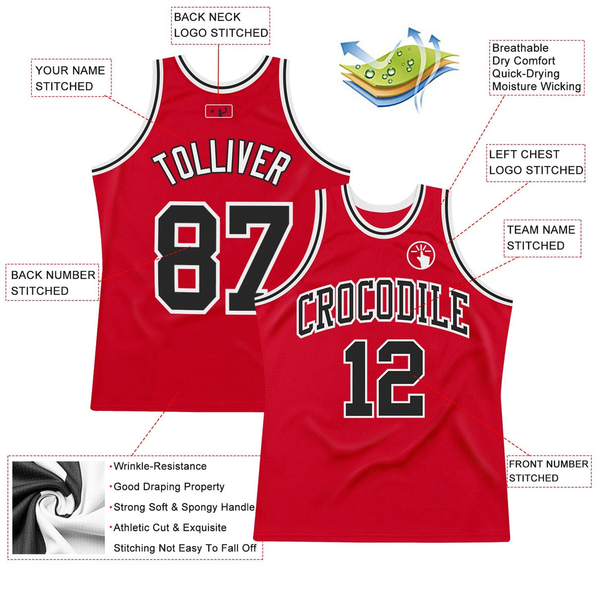 Custom Basketball Jersey - Red Black-White Throwback - Style Red0442