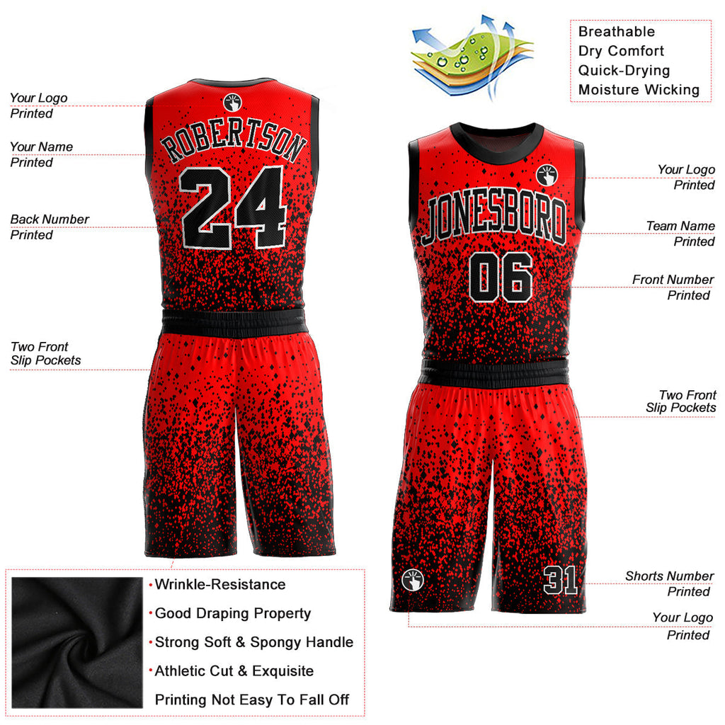 Custom Basketball Jersey - Red Black-White Round Neck Sublimation Uniform - Style Red0459