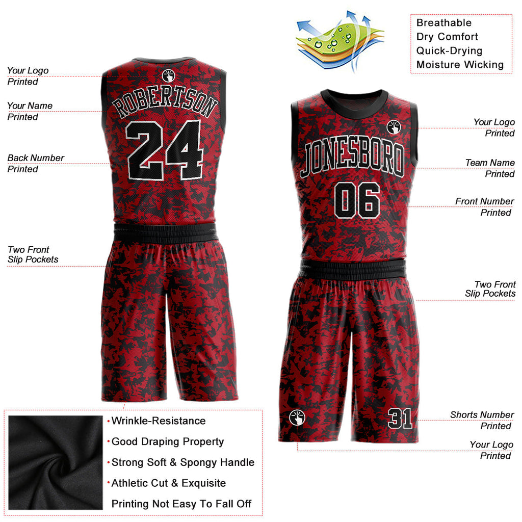 Custom Basketball Jersey - Red Black-White Round Neck Sublimation Uniform - Style Red0460