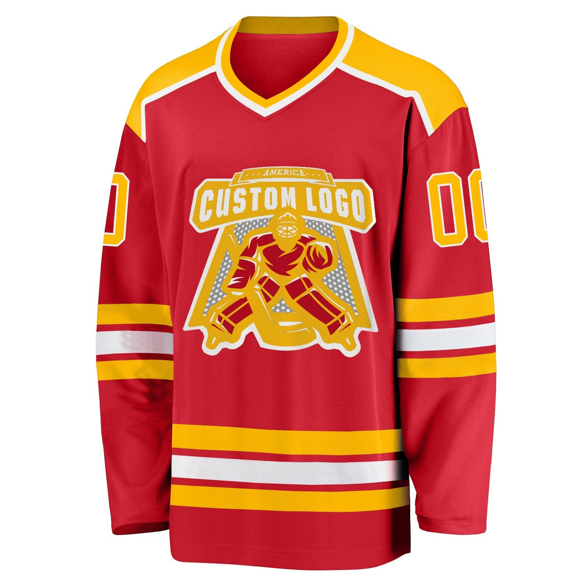 Custom Hockey Jersey - Red Gold-White
