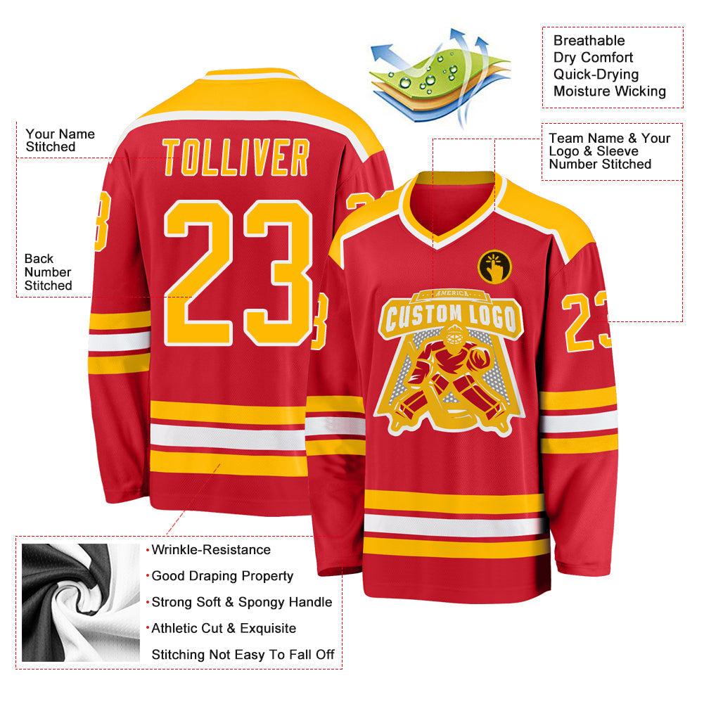 Custom Hockey Jersey - Red Gold-White