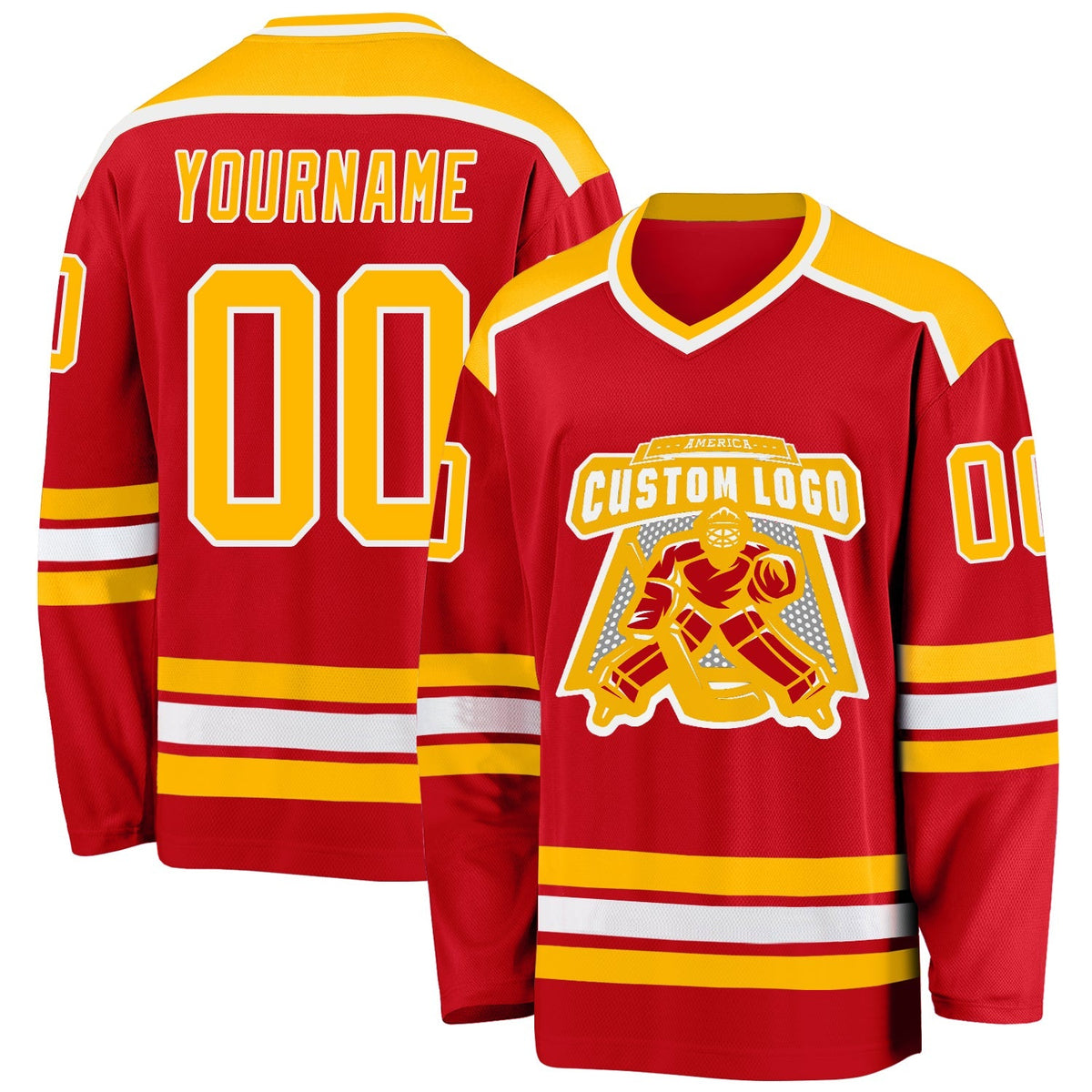Custom Hockey Jersey - Red Gold-White
