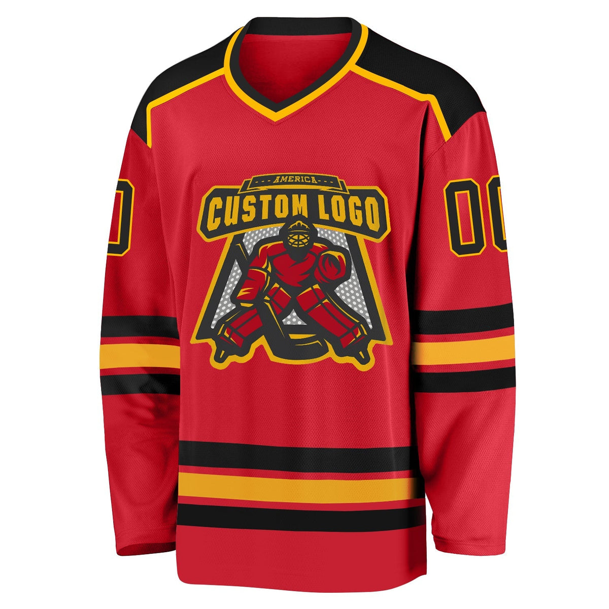 Custom Hockey Jersey - Red Black-Gold - Style Red0478