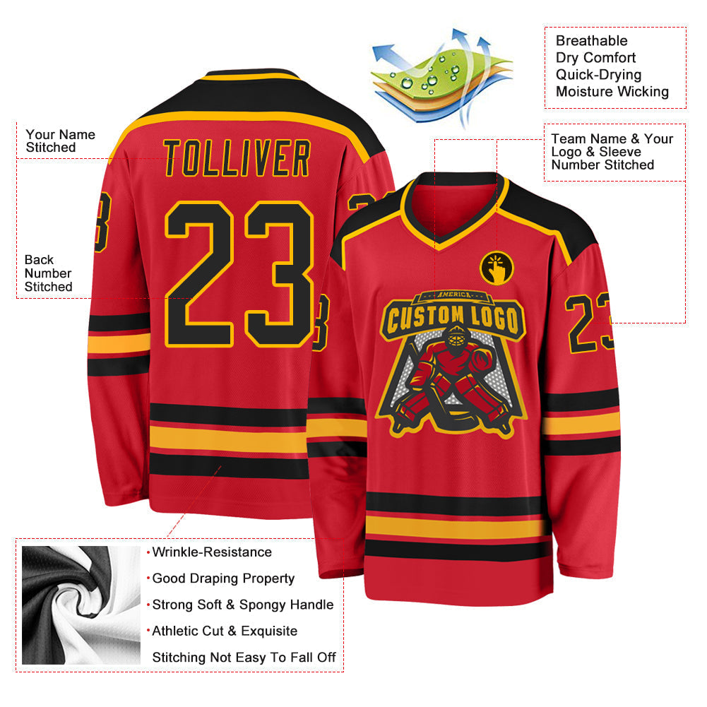 Custom Hockey Jersey - Red Black-Gold - Style Red0478