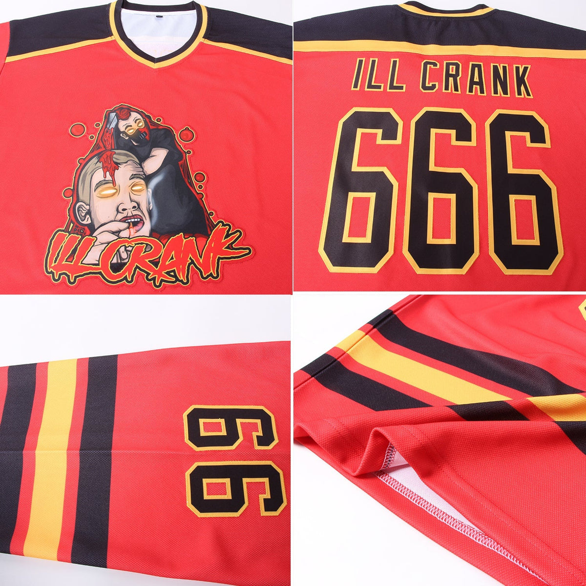 Custom Hockey Jersey - Red Black-Gold - Style Red0478