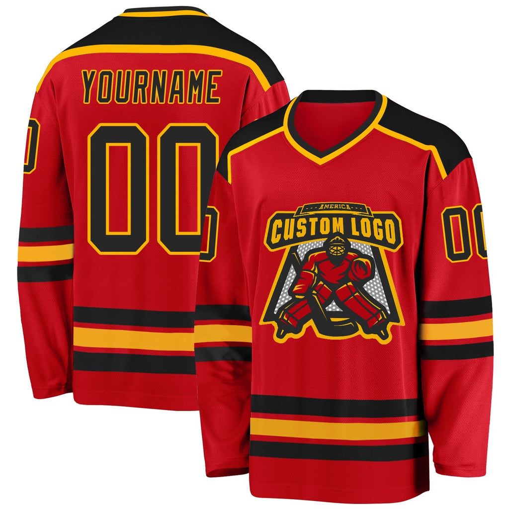 Custom Hockey Jersey - Red Black-Gold - Style Red0478