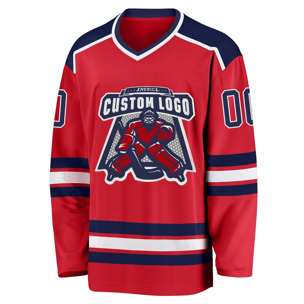 Custom Hockey Jersey - Red Navy-White