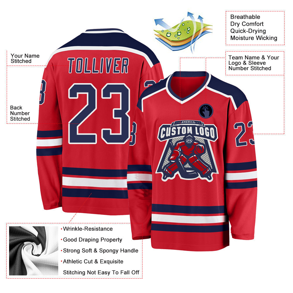 Custom Hockey Jersey - Red Navy-White