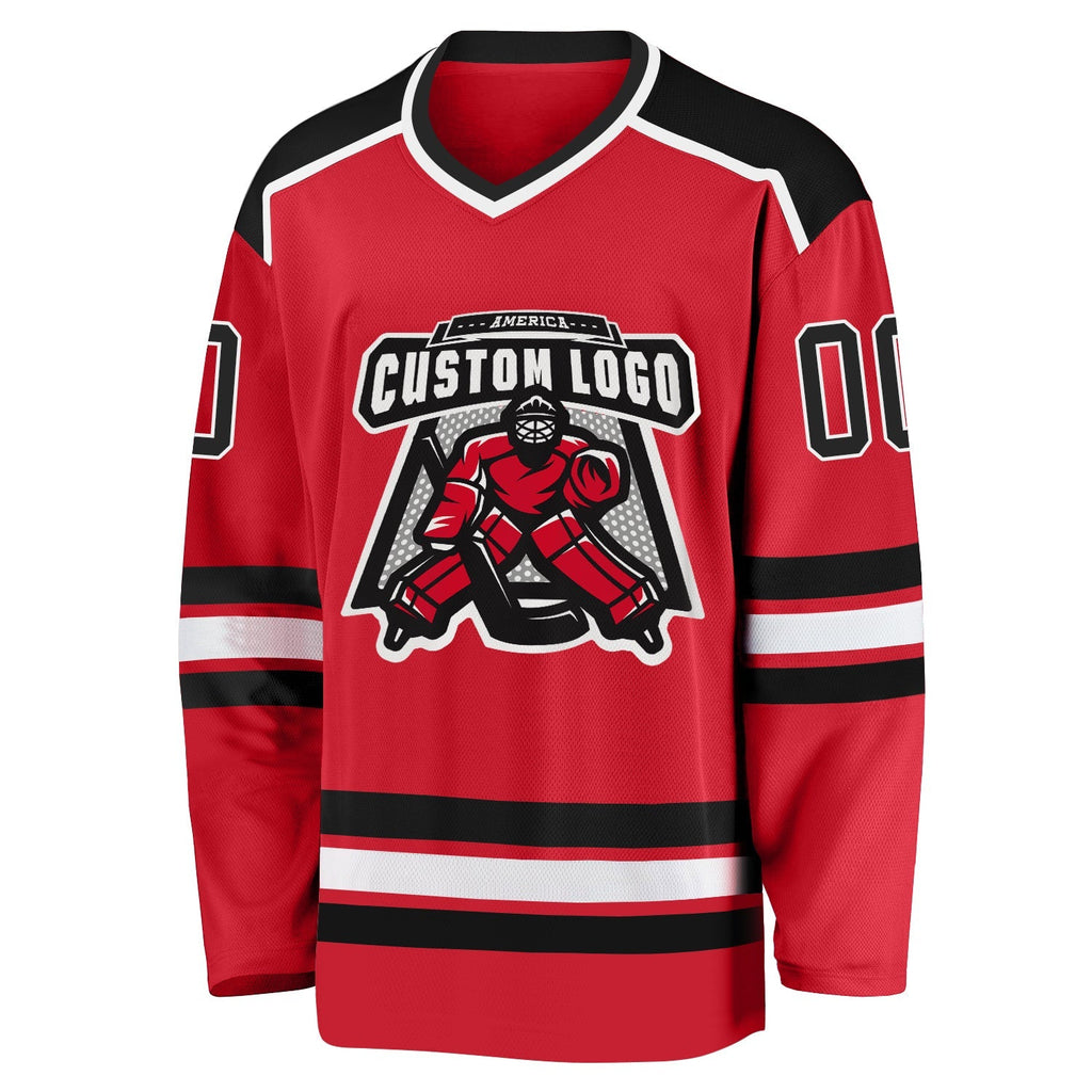 Custom Hockey Jersey - Red Black-White - Style Red0481