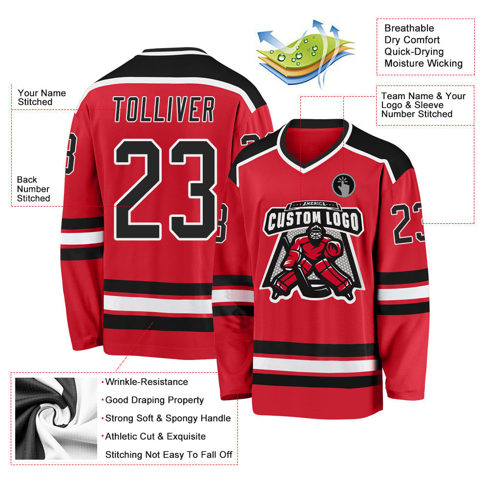 Custom Hockey Jersey - Red Black-White - Style Red0481