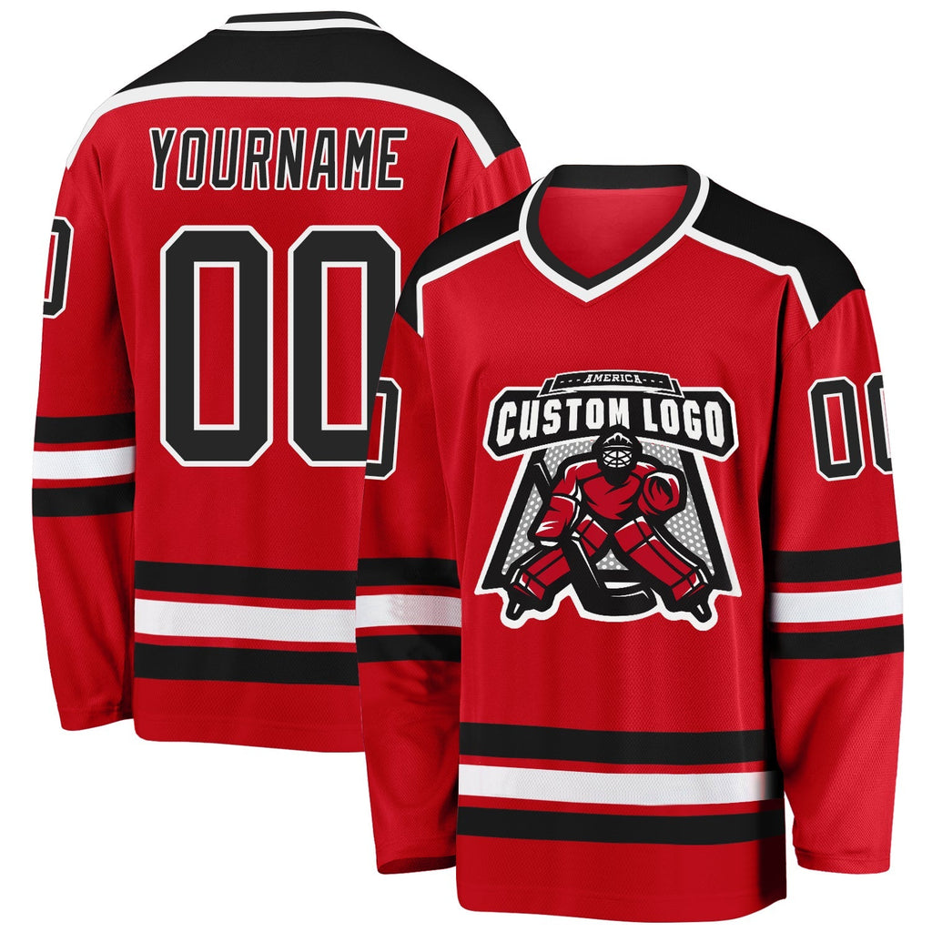 Custom Hockey Jersey - Red Black-White - Style Red0481