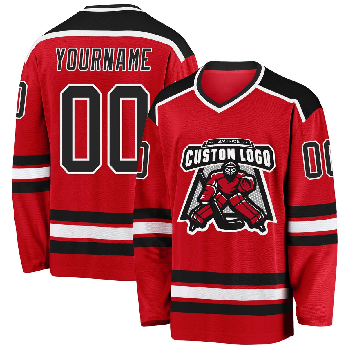 Custom Hockey Jersey - Red Black-White - Style Red0481