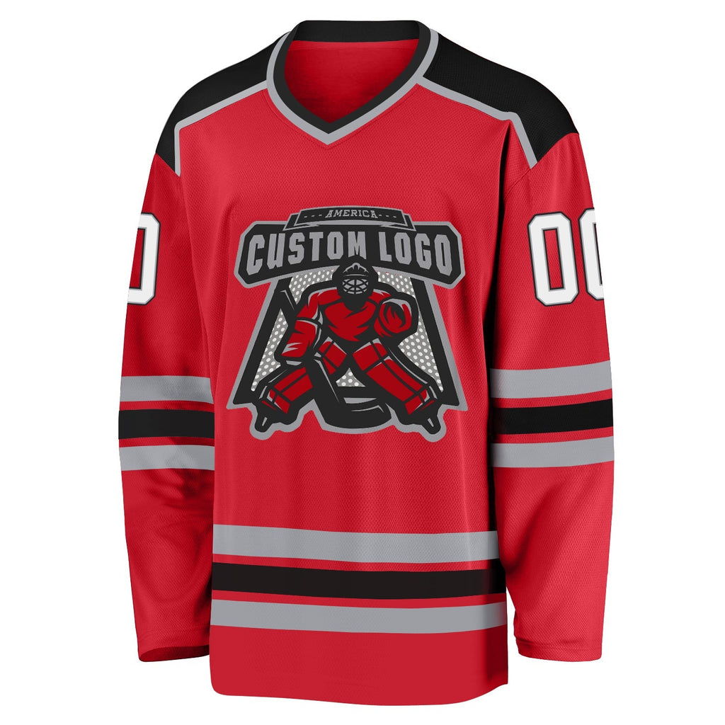 Custom Hockey Jersey - Red White-Black - Style Red0482