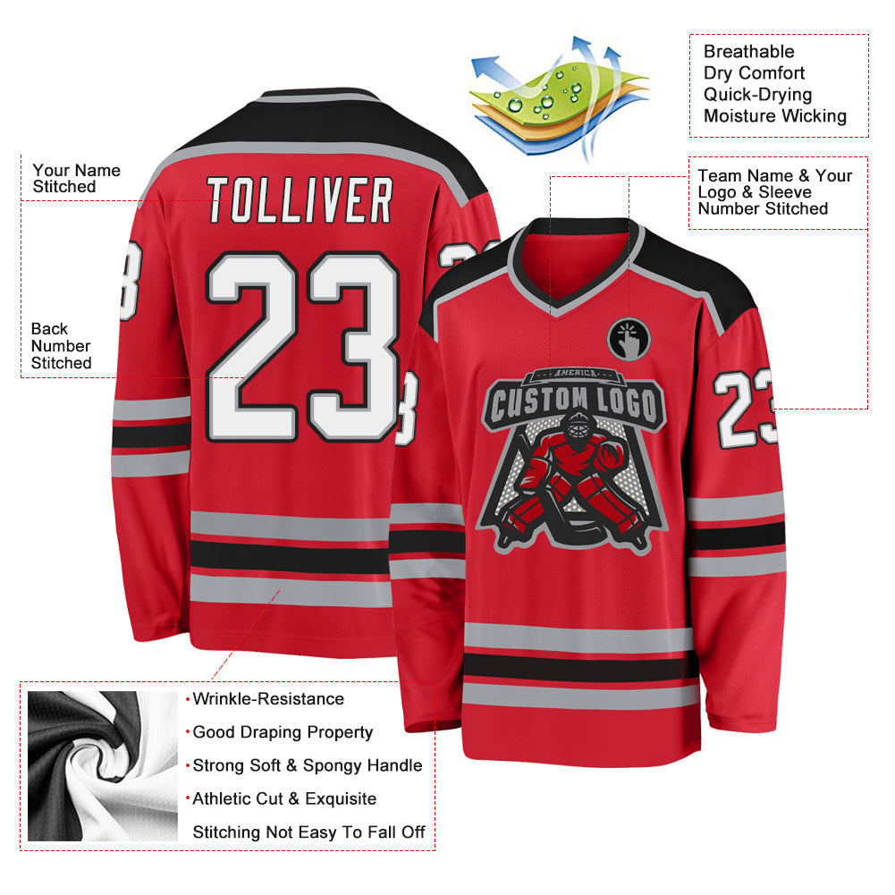 Custom Hockey Jersey - Red White-Black - Style Red0482
