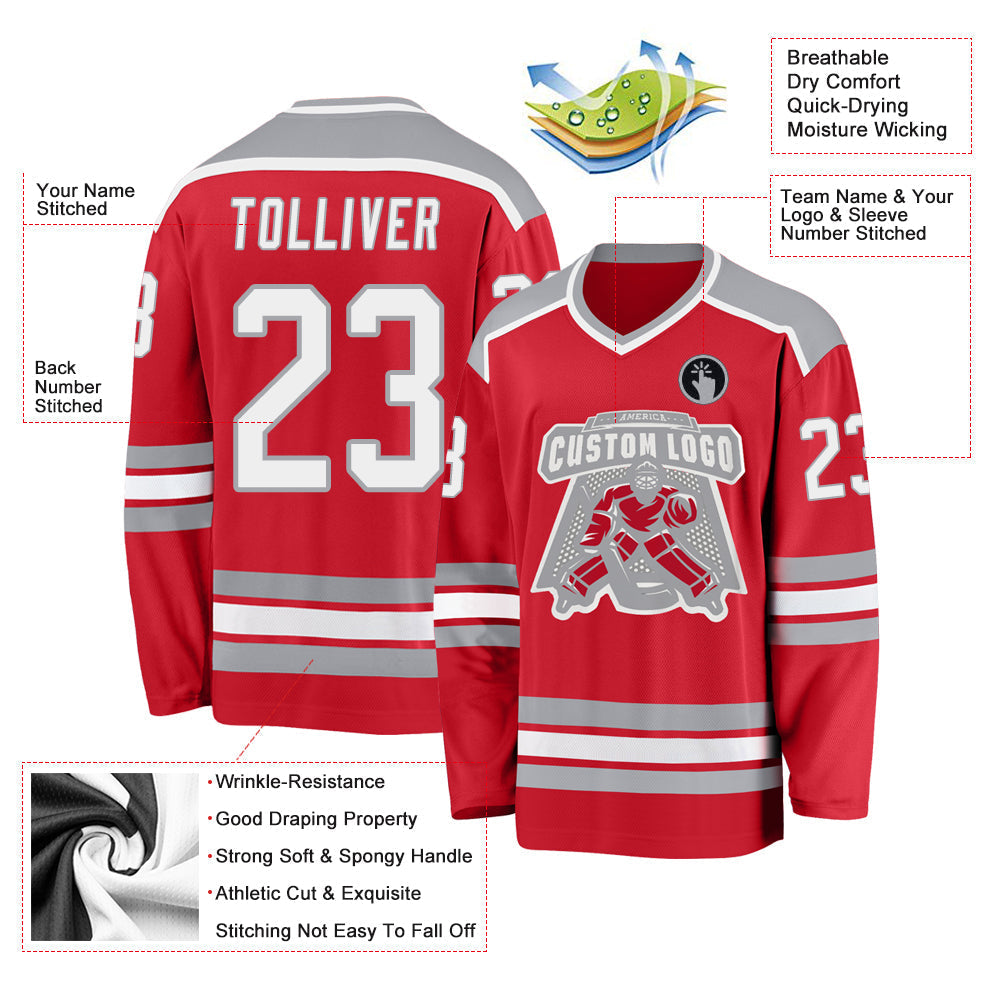 Custom Hockey Jersey - Red White-Gray