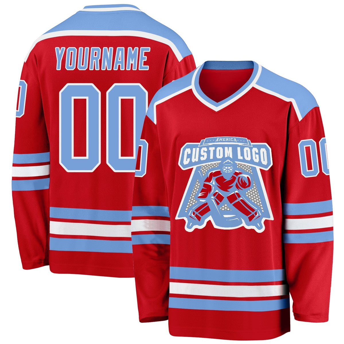 Custom Hockey Jersey - Red Light Blue-White