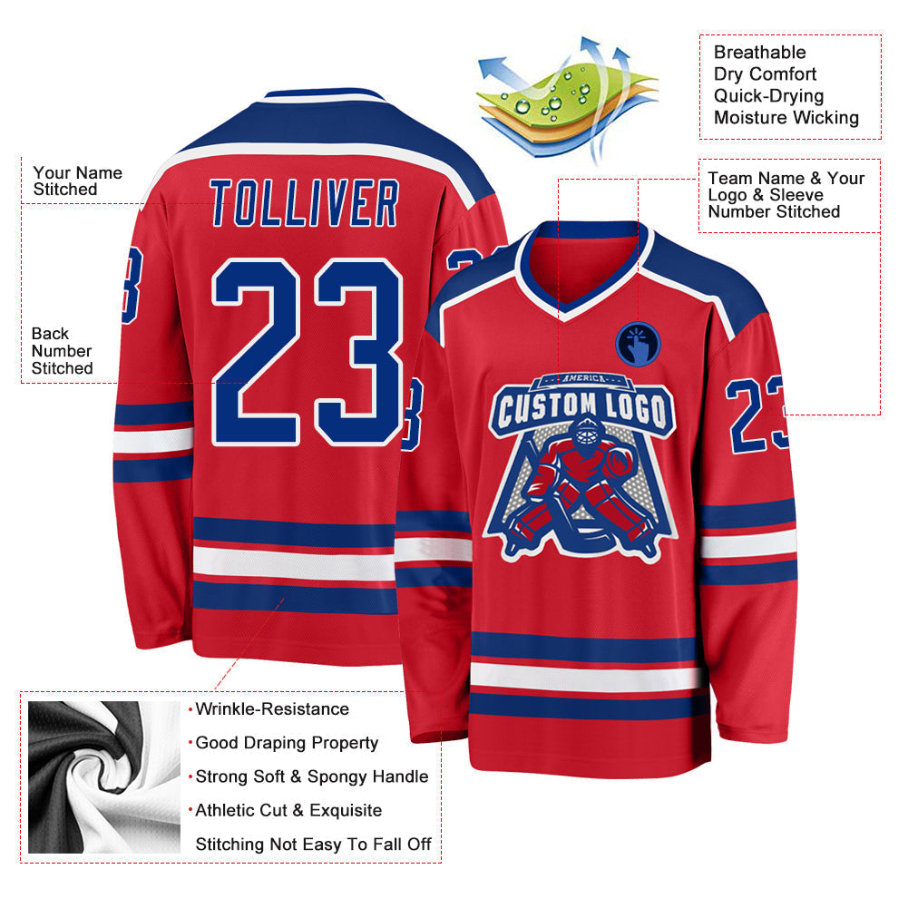 Custom Hockey Jersey - Red Royal-White