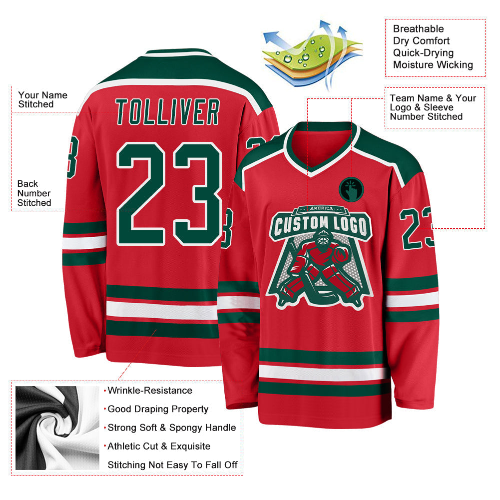 Custom Hockey Jersey - Red Green-White