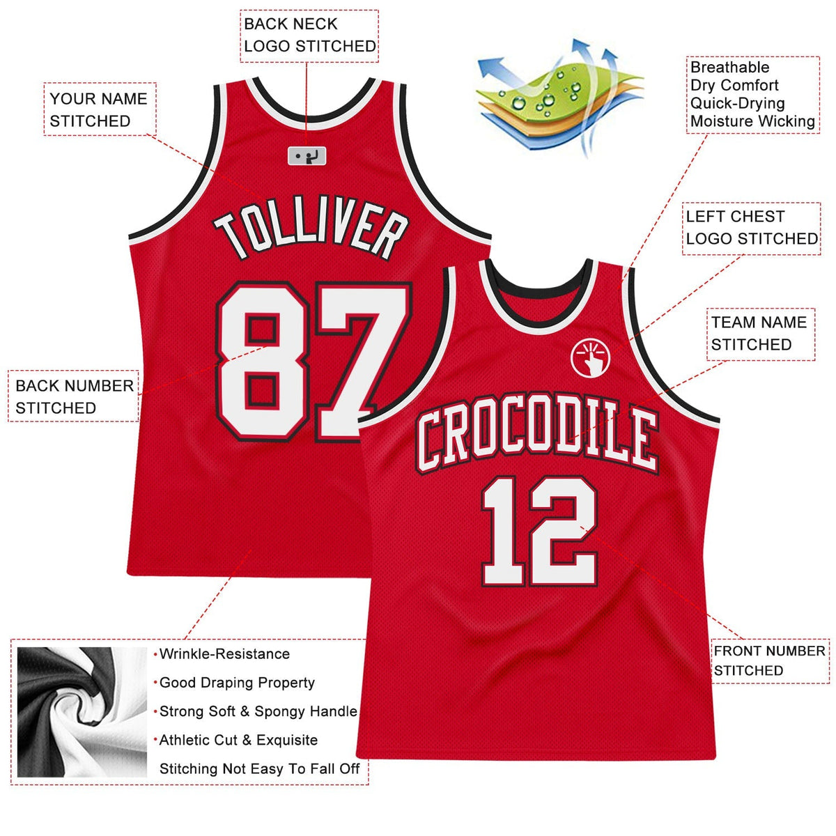 Custom Basketball Jersey - Red White-Black Throwback - Style Red0506