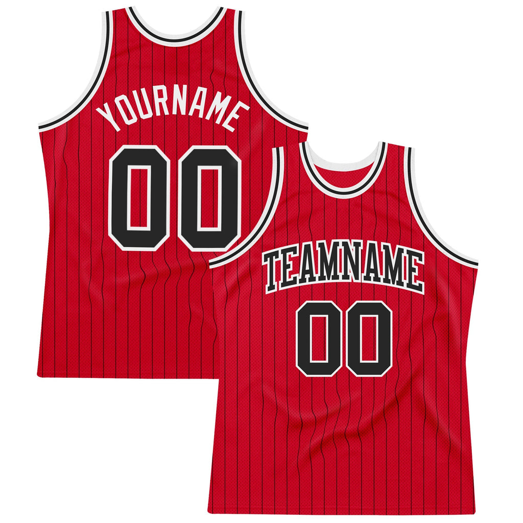 Custom Basketball Jersey - Red Black Pinstripe Black-White - Style Red0561
