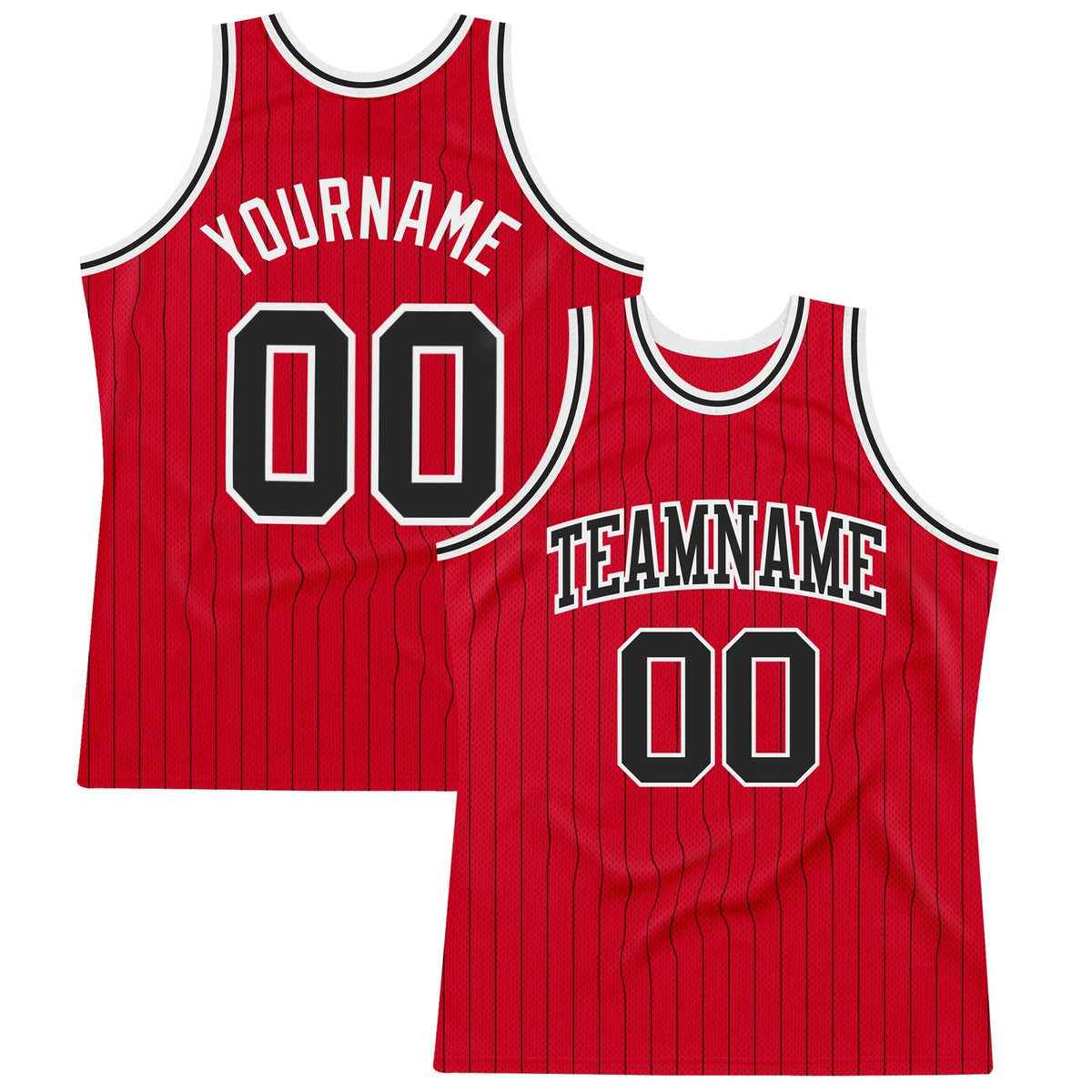Custom Basketball Jersey - Red Black Pinstripe Black-White - Style Red0561