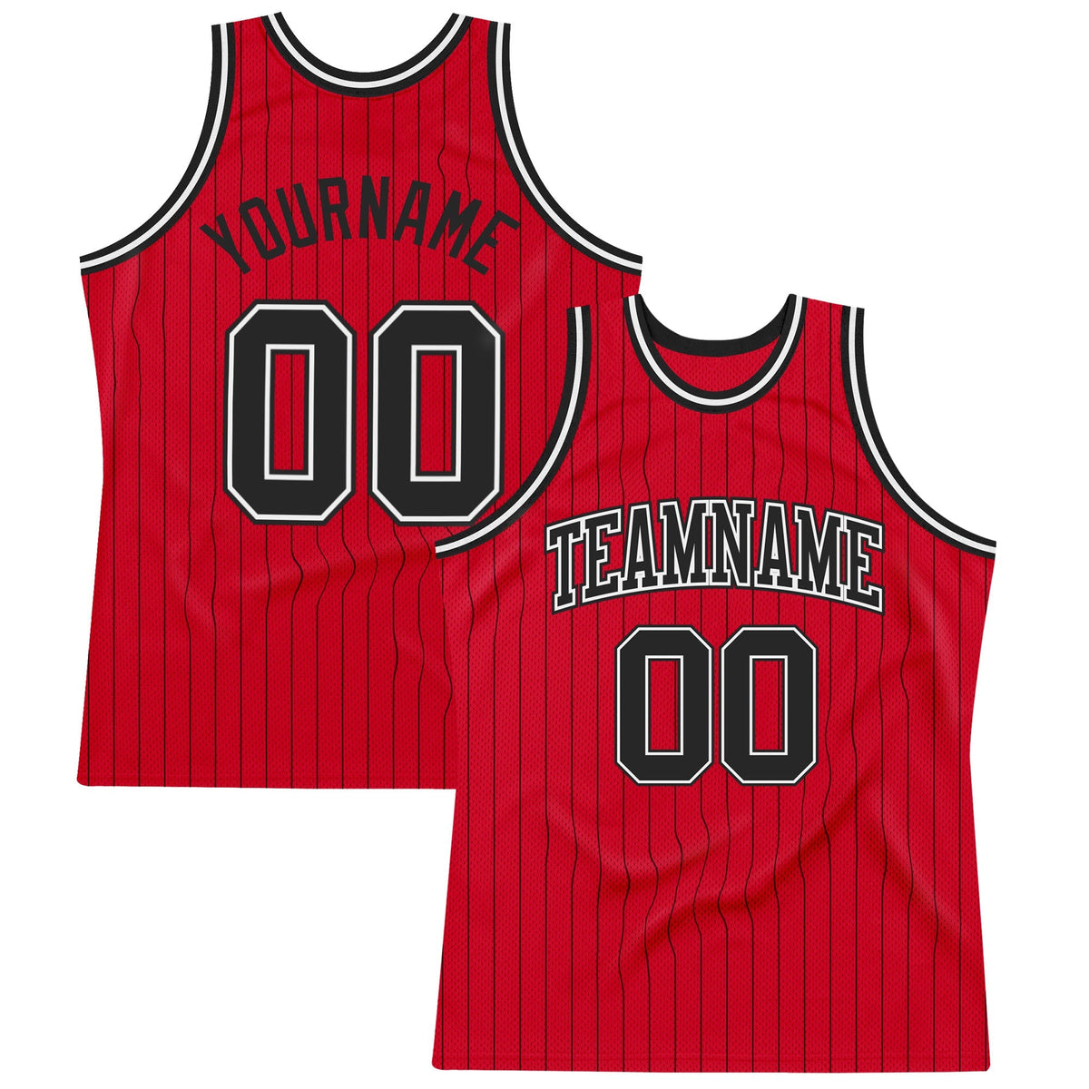 Custom Basketball Jersey - Red Black Pinstripe Black-White - Style Red0562