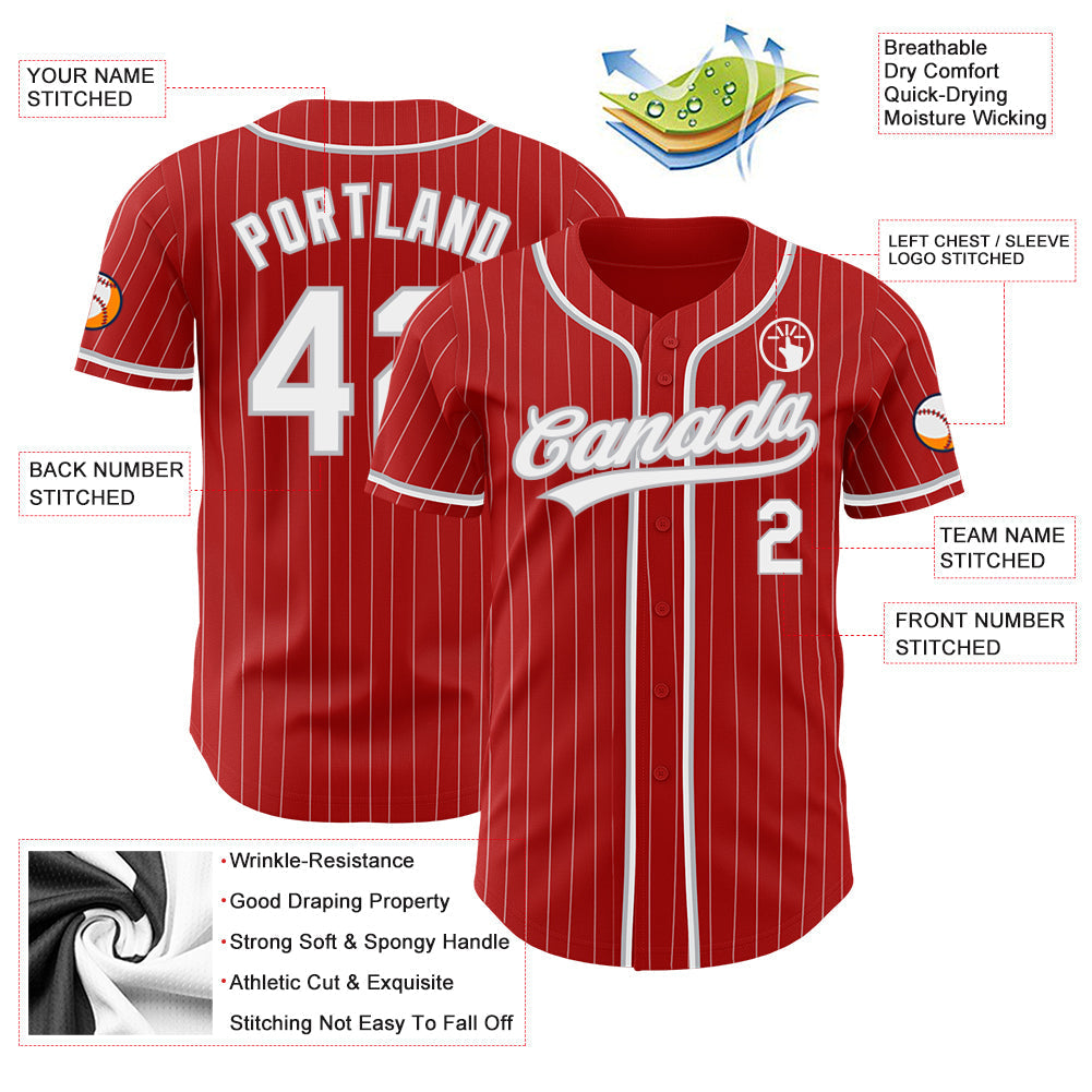 Custom Baseball Jersey - Red White Pinstripe Gray