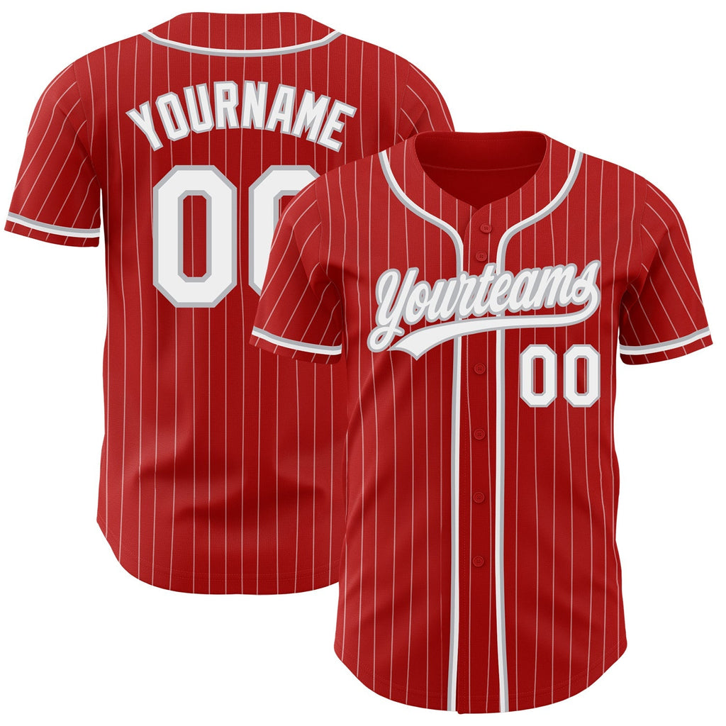 Custom Baseball Jersey - Red White Pinstripe Gray