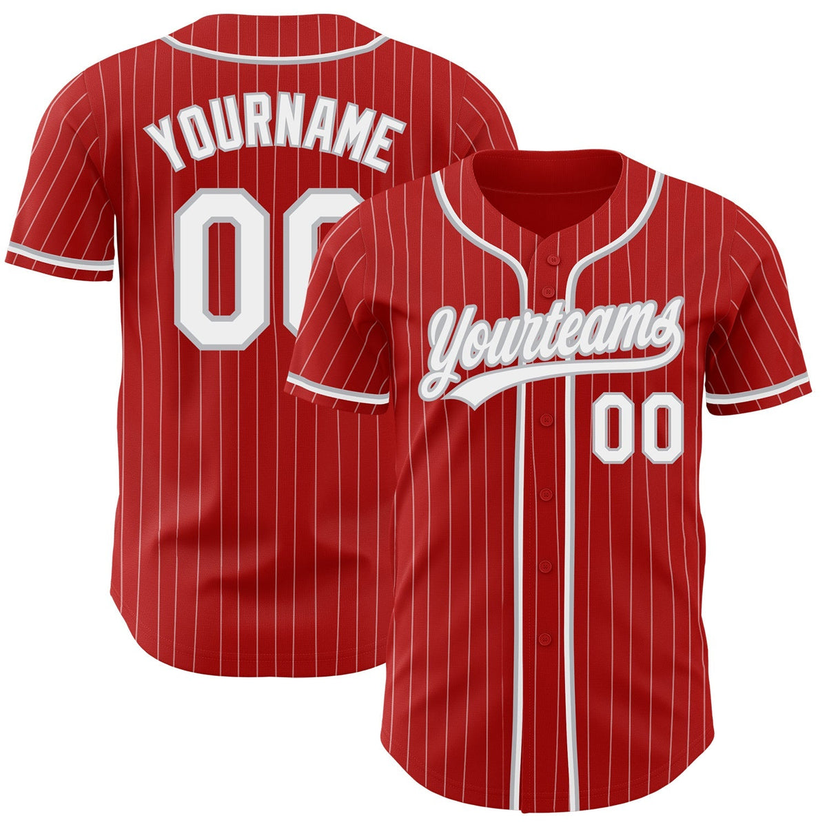 Custom Baseball Jersey - Red White Pinstripe Gray