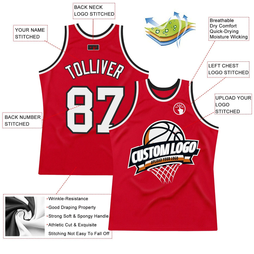 Custom Basketball Jersey - Red White-Black Throwback - Style Red0624