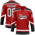 Custom Hockey Jersey - Red White-Black Lace Neck - Style Red0644