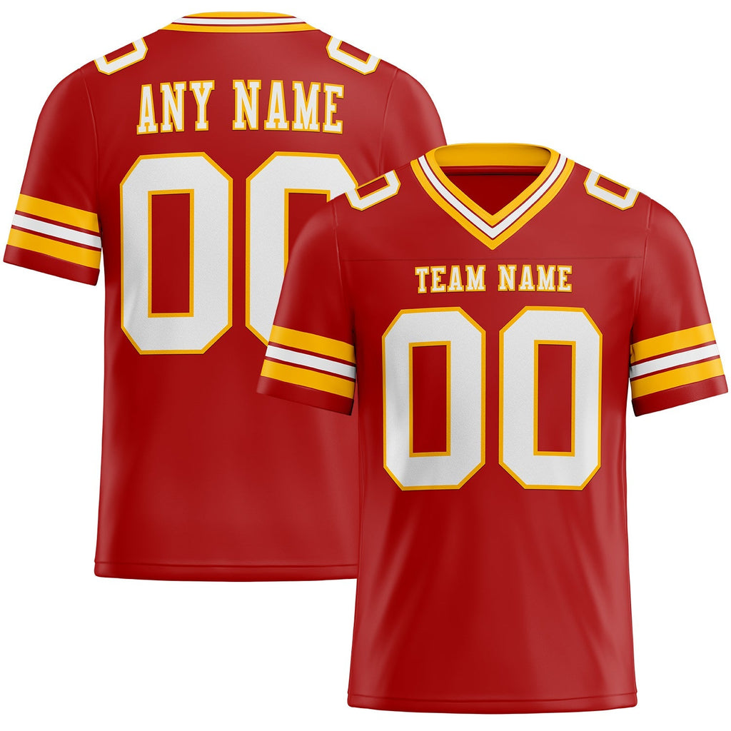 Custom Football Jersey - Red White-Gold