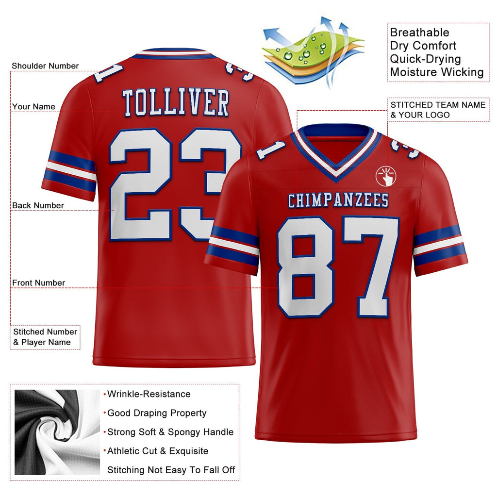 Custom Football Jersey - Red White-Royal