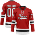 Custom Hockey Jersey - Red White-Black Lace Neck - Style Red0803