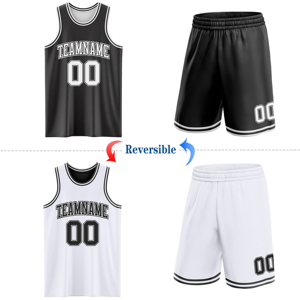 Custom Basketball Jersey - Reversible Black White Double Side Sublimation Set - Style ReversibleD0001