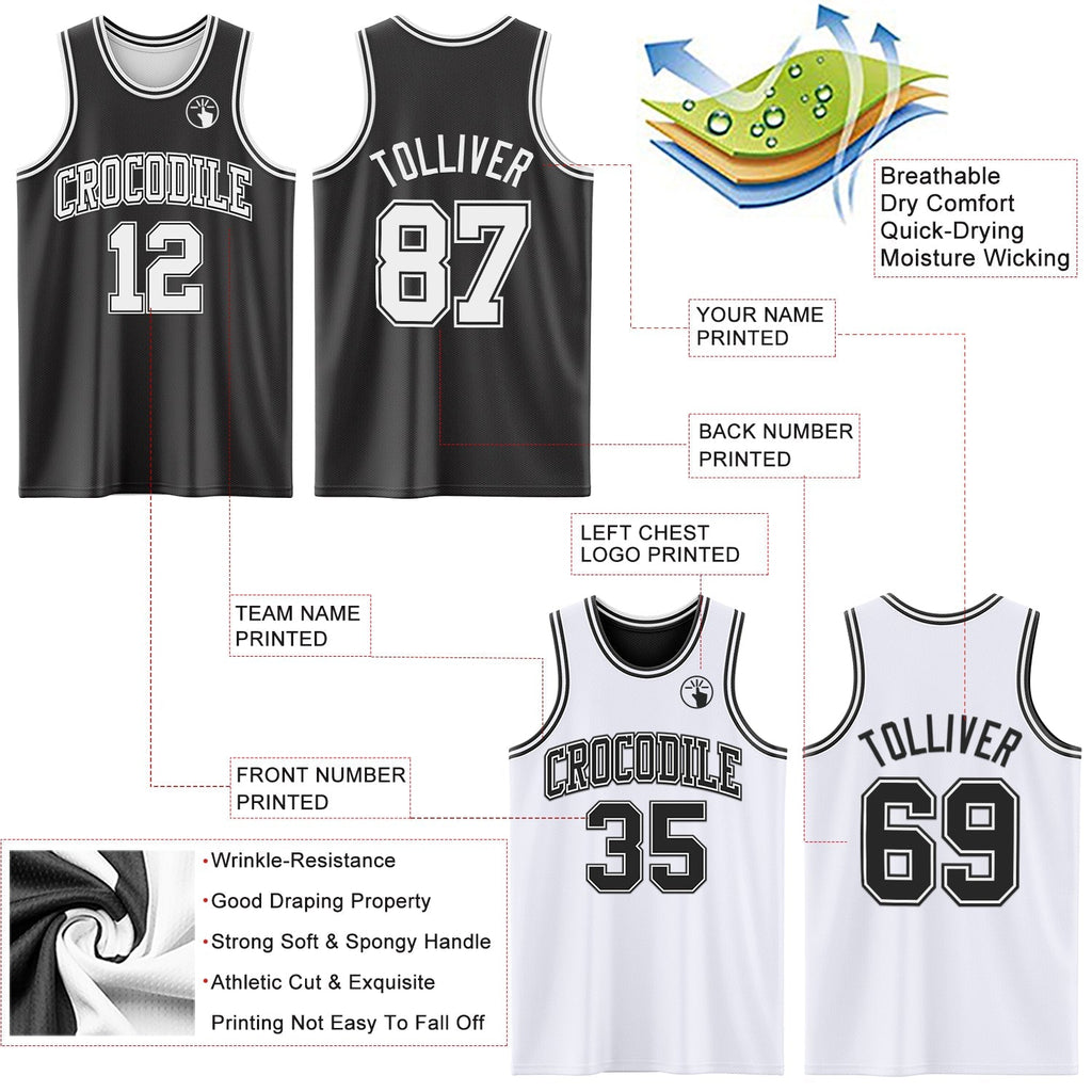 Custom Basketball Jersey - Reversible Black White Double Side Sublimation Set - Style ReversibleD0001