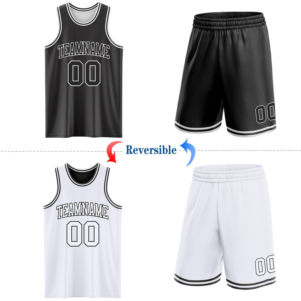 Custom Basketball Jersey - Reversible Black White Double Side Sublimation Set - Style ReversibleD0002