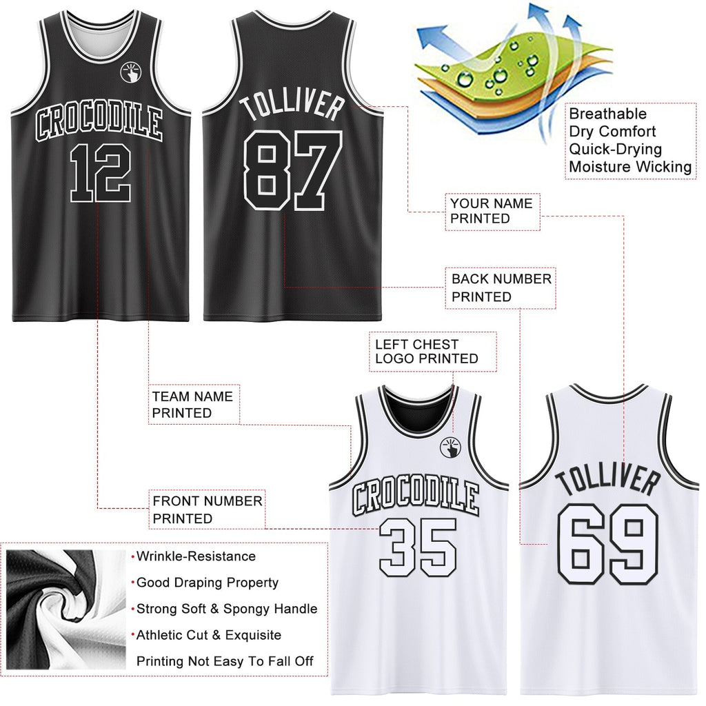 Custom Basketball Jersey - Reversible Black White Double Side Sublimation Set - Style ReversibleD0002