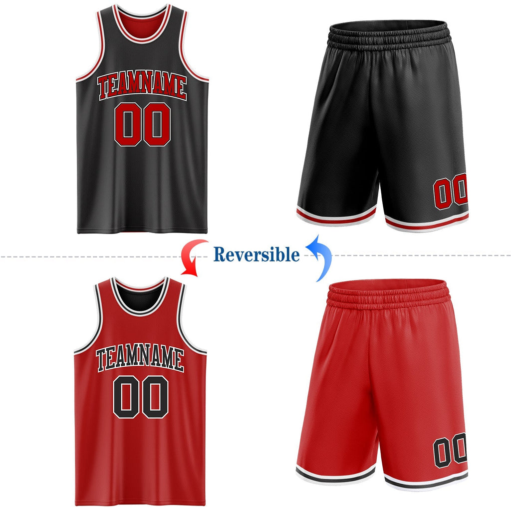 Custom Basketball Jersey - Reversible Black Red-White Double Side Sublimation Set - Style ReversibleD0003