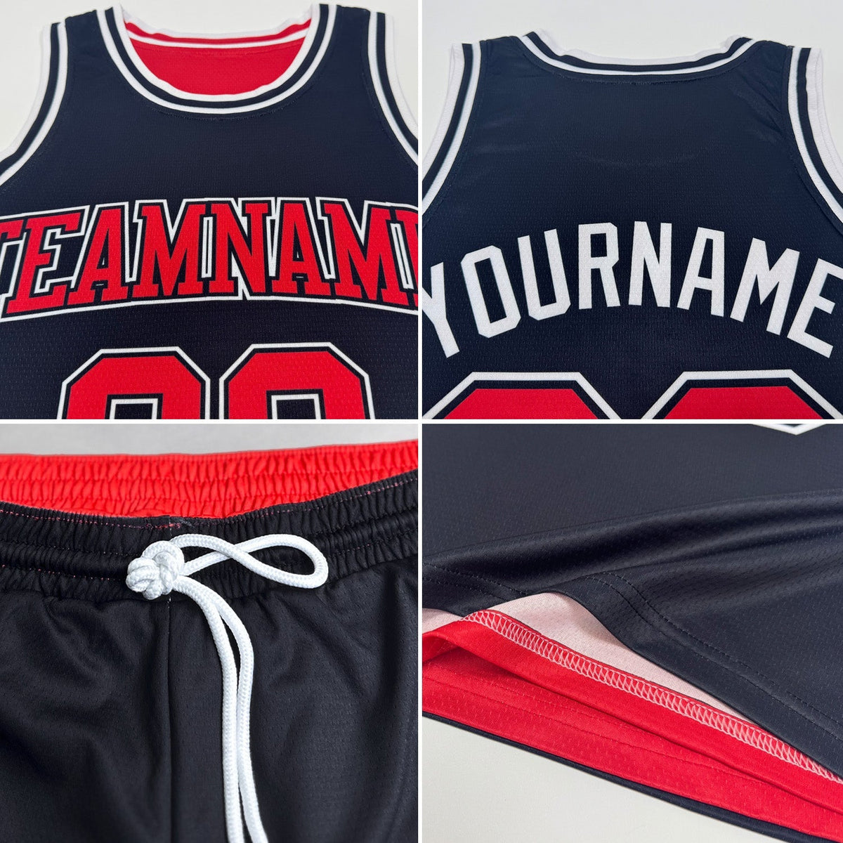Custom Basketball Jersey - Reversible Black Red-White Double Side Sublimation Set - Style ReversibleD0003