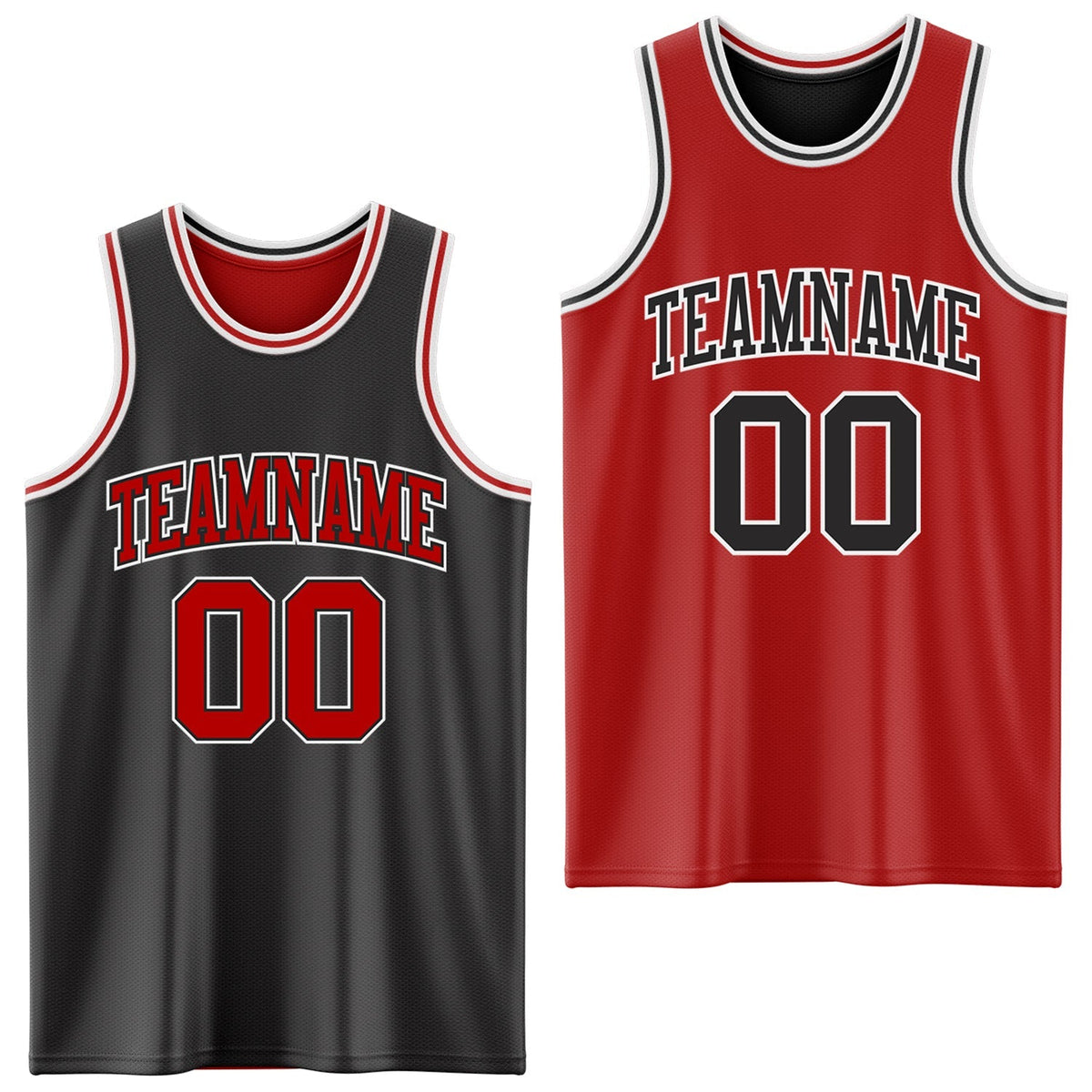 Custom Basketball Jersey - Reversible Black Red-White Double Side Sublimation Set - Style ReversibleD0003