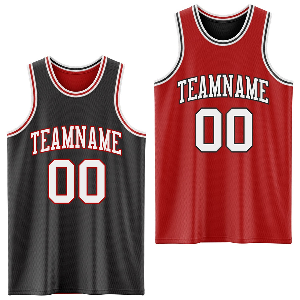 Custom Basketball Jersey - Reversible Black White-Red Double Side Sublimation Set