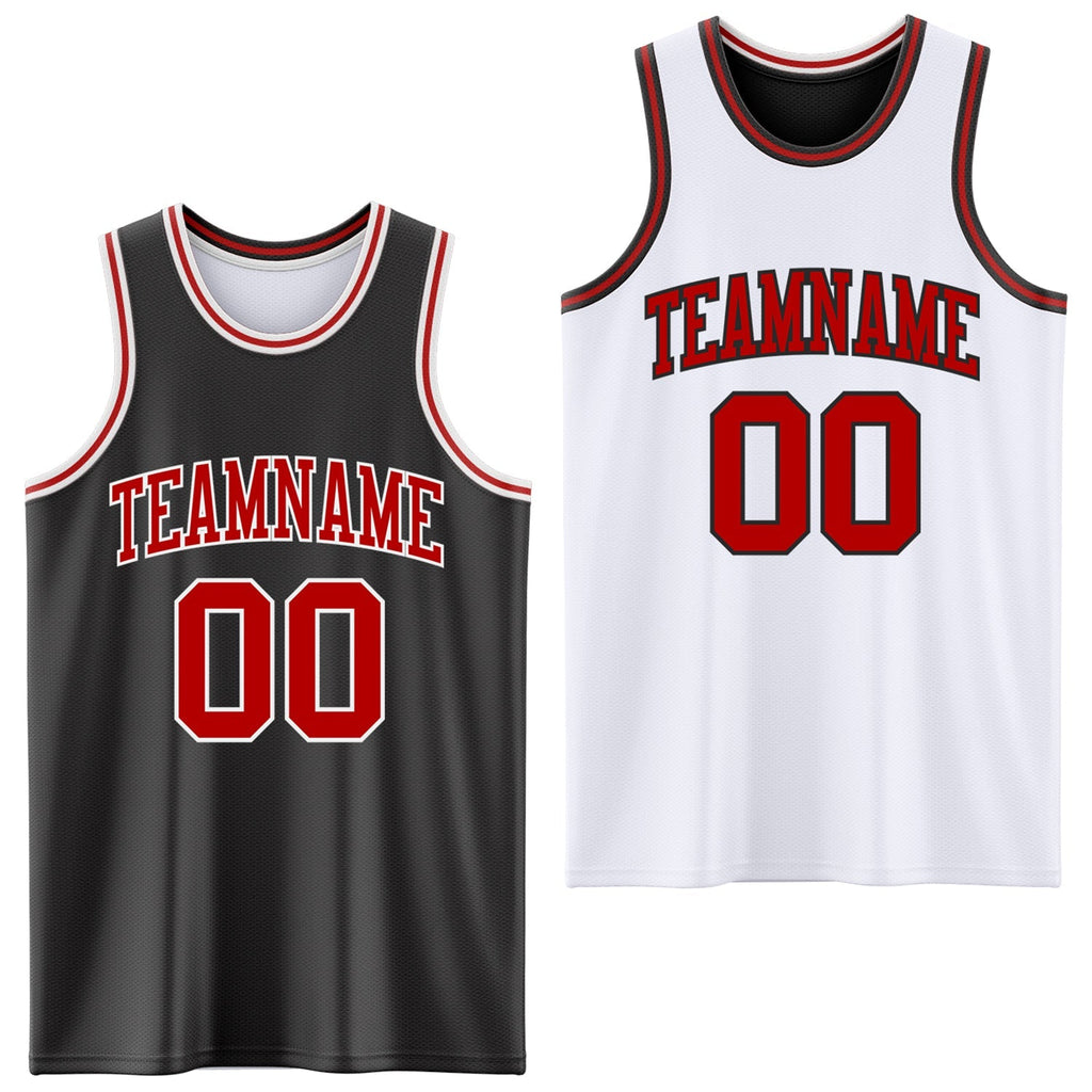Custom Basketball Jersey - Reversible Black Red-White Double Side Sublimation Set - Style ReversibleD0006