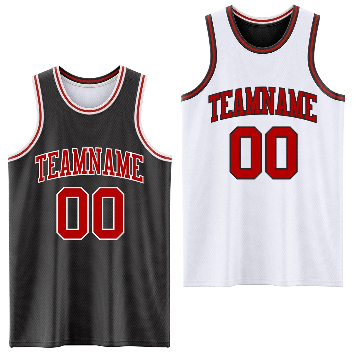 Custom Basketball Jersey - Reversible Black Red-White Double Side Sublimation Set - Style ReversibleD0006